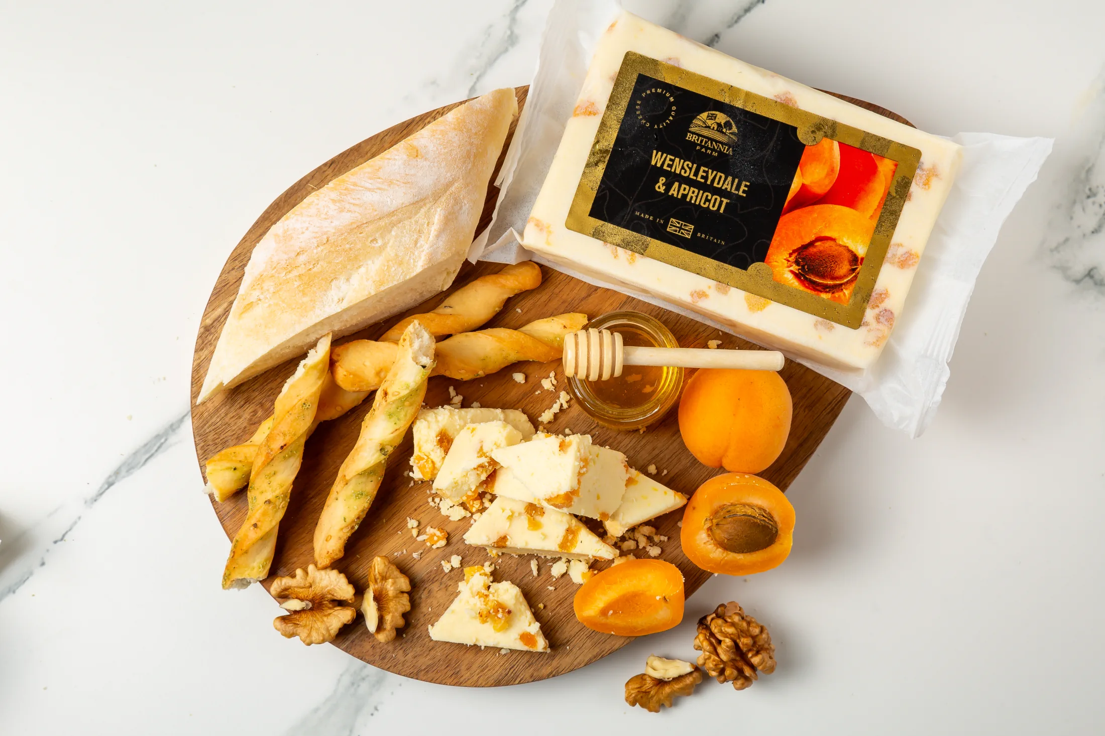 Wensleydale & Apricot cheese with golden fruit pieces – British crumbly cheese
